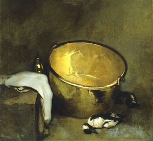 Stilleven met koperen pot