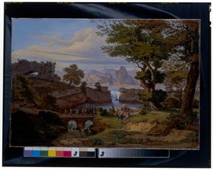 Italiaans landschap met de triomf van Silenus