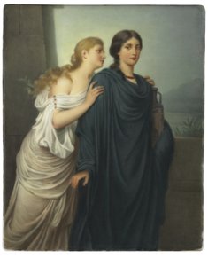 Rechthoekige Plaque, Antigone en Ismene door Emil Teschendorff