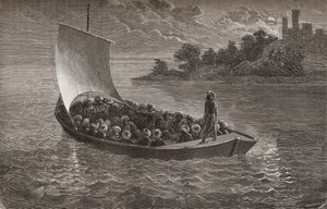 Arminio Vambery en zijn metgezellen varen over de Kaspische Zee in 1863, illustratie uit 