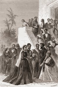 Kamehameha V, midden, met zijn familie, illustratie uit 