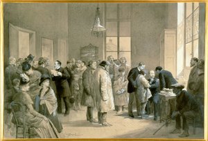 Patiënten gebeten door hondsdolle honden worden ingeënt tegen hydrofobie in het laboratorium van de Ecole Normale, Parijs door Emile Antoine Bayard
