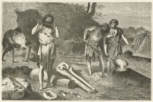 Een atelier van een vormer in de bronstijd door Emile Antoine Bayard