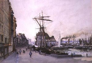 De kade in Honfleur door Emile Antoine Francois Herson