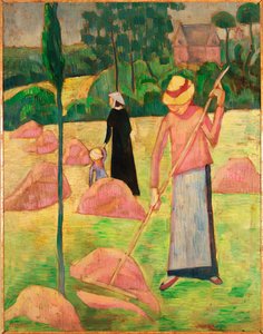 Vrouw met hark ... (olieverf op doek) door Emile Bernard