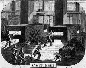 Forges de la Franche Comté: raffinage met puddlerovens. Fabriek van Fraisans, Jura (39)