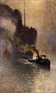 Op Sleeptouw Genomen op de Theems in de Mist, 1918 door Emile Claus