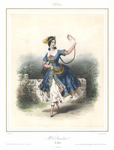 Franse balletdanseres Adele Dumilatre dansend in de Opera van Parijs, ca. 1840