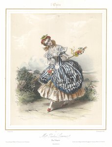 Franse balletdanseres Pauline Leroux dansend in de Parijse Opera, ca. 1840