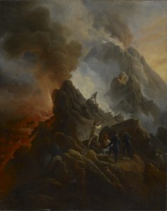 De uitbarsting van de Vesuvius, de kunstenaar en zijn vader, Carle Vernet, op de voorgrond, c. 1822 door Emile Jean Horace Vernet