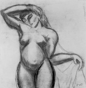 Figurenstudie. Staande vrouw en face met een draperie door Emile Othon Friesz