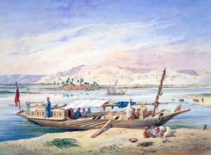 Een boot op de Nijl, Egypte, 19e eeuw door Emile Prisse d