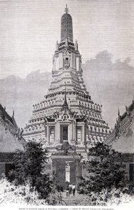 Portaal van de Grote Wat-Chan Pagode, Bangkok. Tekening door Thérond door Emile Theodore Therond