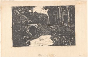 Brug over een gracht in een bos door Emilius Wilhelmus Dehé (signed by artist)
