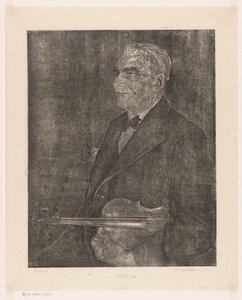 Portret van de vader van de kunstenaar met viool door Emilius Wilhelmus Dehé (signed by artist)