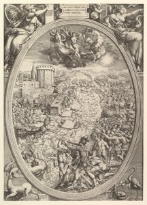 De Slag bij Mühlberg met het leger van Karel V dat de Elbe oversteekt, 1551 door Enea Vico