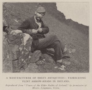 Een Fabrikant van Valse Antiquiteiten, het Fabriceren van Vuurstenen Pijlen in Ierland door English Photographer