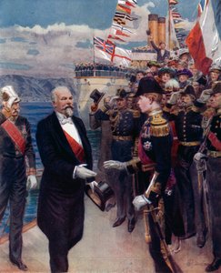Bezoek van de Franse president. De officiële ontvangst door ZKH De Prins van Wales in Portsmouth