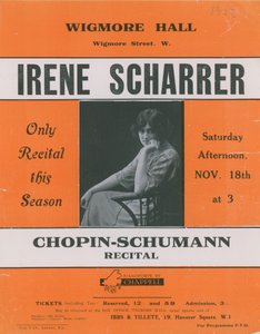 Advertentie voor een Chopin-Schumann recital met Irene Scharrer