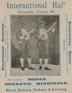 Advertentie voor de beroemde Bohee Operatic Minstrels
