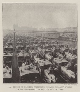 Een effect van elektrische tractie, 2.000.000 dollar aan stoomlocomotieven roesten in New York door English Photographer