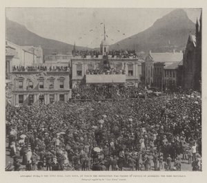 Vergadering buiten het stadhuis van Kaapstad, waar de resolutie werd aangenomen ten gunste van de annexatie van de Boerenrepublieken door English Photographer