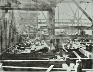 Blackfriars Brug: bouwwerkzaamheden in uitvoering, 1869