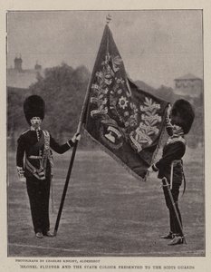 Kolonel Fludyer en de staatskleur gepresenteerd aan de Scots Guards door English Photographer