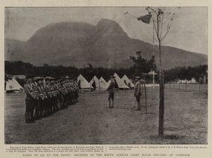 Gretig om naar het Front te gaan, Rekruten van het Zuid-Afrikaanse Licht Paard oefenen in Rosebank door English Photographer