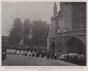 Inhuldiging van Dr Randall Davidson, de nieuwe bisschop van Winchester, processie van de kerk van St Lawrence naar de kathedraal door English Photographer