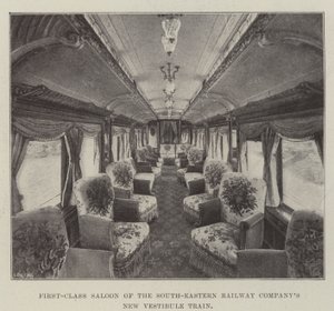 Eerste klas salon van de nieuwe vestibuletrein van de South-Eastern Railway Company door English Photographer