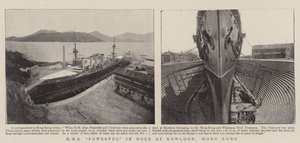 HMS Powerful in dok in Kowloon, Hong Kong door English Photographer