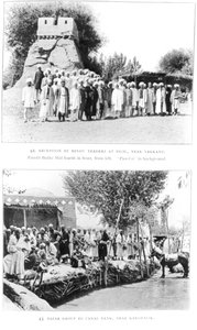 Hindoe handelaren bij Bigil, nabij Yarkand en een groep op een bazaar nabij Kharghalik, uit Ruins of Desert Cathay door Sir Aurel Stein, gepubliceerd in 1912