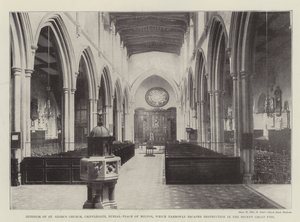 Interieur van St Giles Kerk, Cripplegate, begraafplaats van Milton, die ternauwernood ontsnapte aan vernietiging in de recente grote brand door English Photographer