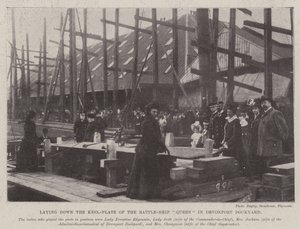 Het Leggen van de Kielplaat van het Slagschip Queen in de Scheepswerf van Devonport door English Photographer