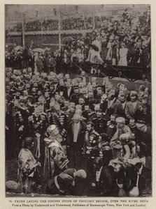 M. Faure legt de eerste steen van de Troitsky-brug over de rivier de Neva door English Photographer