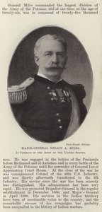 Generaal-majoor Nelson A Miles, bevelhebber van het leger van de Verenigde Staten