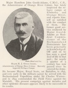 Majoor H J Goold-Adams, beheerder van de Oranje Rivier Kolonie, recentelijk vluchtelingenkampen geïnspecteerd door English Photographer