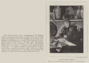 Miss Baden-Powell, verloofd met Sir W Berry, voorzitter van het parlement van de Kaap