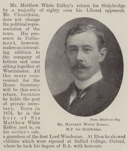 De heer Matthew White Ridley, MP voor Stalybridge door English Photographer