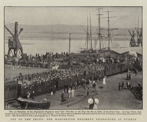 Op naar het front, het Manchester Regiment dat in Durban aan boord gaat door English Photographer