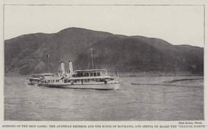 Opening van de IJzeren Poorten, de Oostenrijkse keizer en de koningen van Roemenië en Servië aan boord van de Francis Joseph door English Photographer