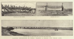 Spoorwegonderneming in India, het bouwen van een brug van twee mijl lang door English Photographer