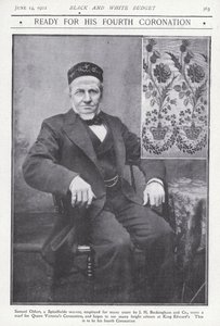 Samuel Oldart, wever uit Spitalfields, Londen, die een sjaal weefde voor de kroning van koningin Victoria