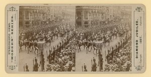 Stereoscopische afdruk van het diamanten jubileum van koningin Victoria, 28 juni 1897 door English Photographer