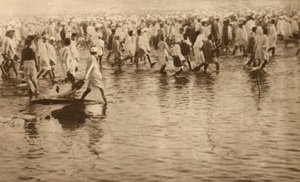 Aanhangers van Mahatma Gandhi protesteren tegen de Britse zoutbelasting in India