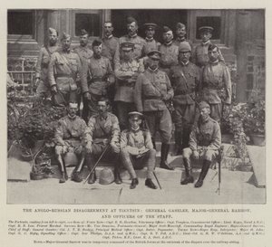 Het Anglo-Russische meningsverschil in Tientsin, generaal Gaselee, generaal-majoor Barrow en officieren van de staf door English Photographer