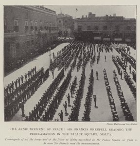 De Aankondiging van Vrede, Sir Francis Grenfell leest de Proclamatie voor op het Paleisplein, Malta door English Photographer
