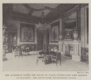 Het appartement waar de Prins van Wales Lord Roberts ontving voor de lunch, de eetkamer, Buckingham Palace