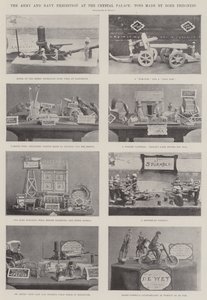 De leger- en marine-tentoonstelling in het Crystal Palace, speelgoed gemaakt door Boerengevangenen